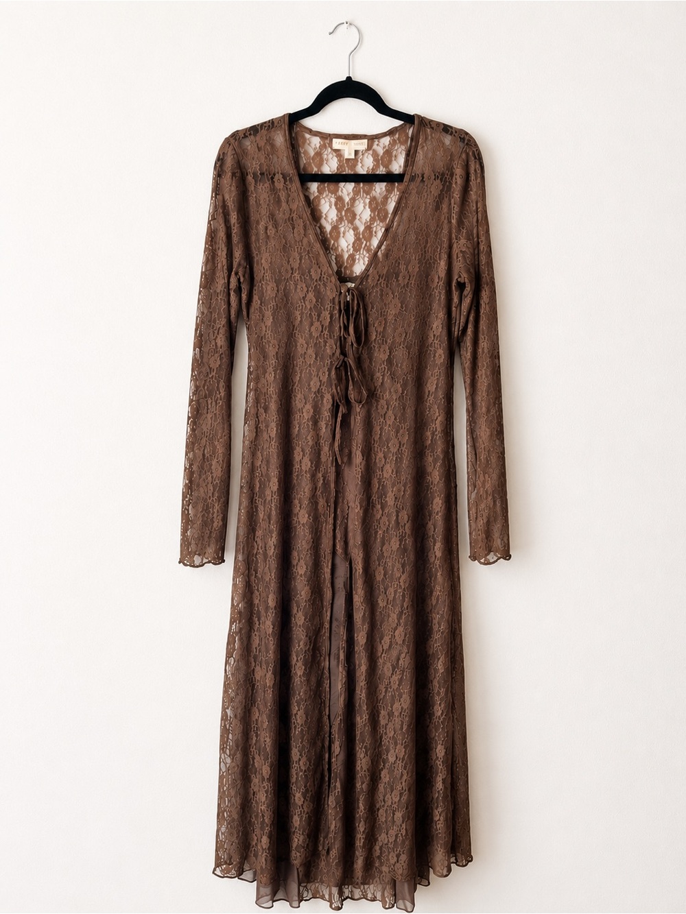 Brown Lace Maxi Slip Dress & Duster Set | Romantic Fairycore Boho: Never Worn